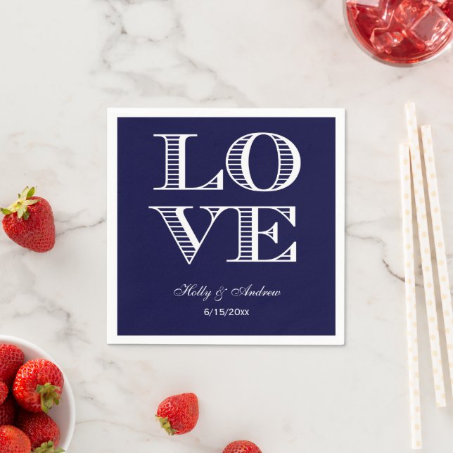 Serviettes Jetables Naples Marine Bleu blanc AMOUR (En situation)