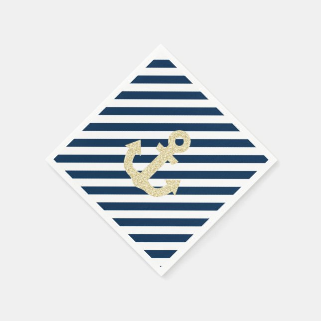 Serviettes Jetables Naples Marine et Ancre d'or (Coin)