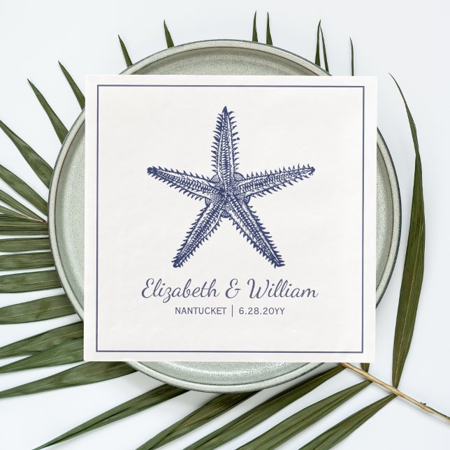 Serviettes Jetables Nautical Beach Wedding Rustic Navy Blue Starfish (Créateur téléchargé)