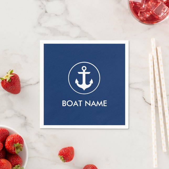 Serviettes Jetables Nautical Blue Ancre Nom du bateau Cocktail Napkins (En situation)