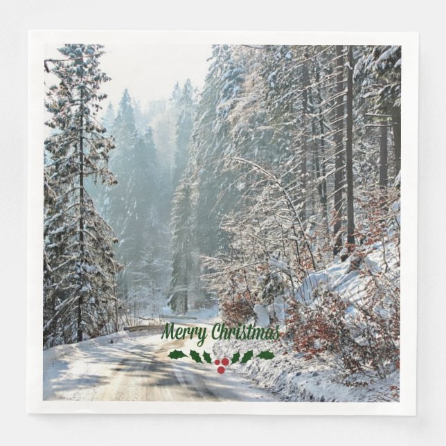 Serviettes Jetables Neige d'hiver, Joyeux Noël (Devant)