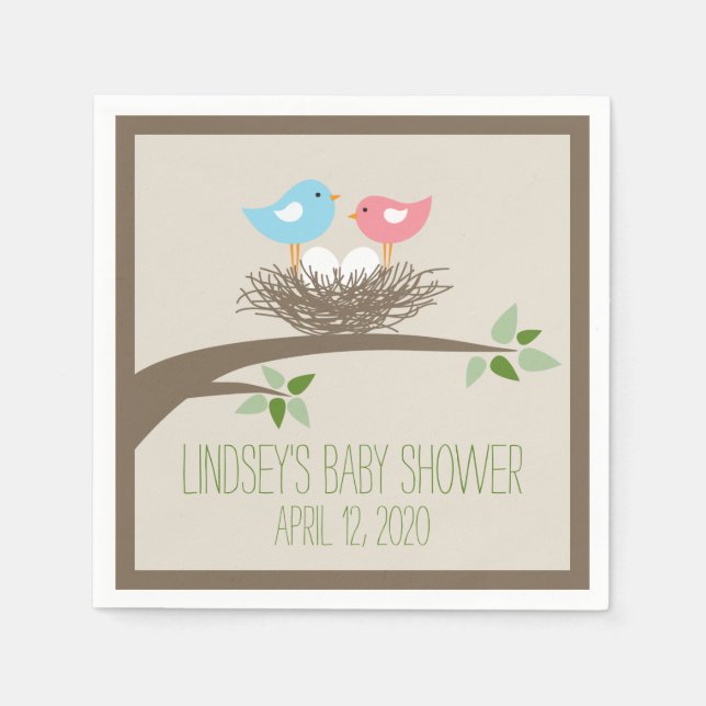 Serviettes Jetables Nid d'oiseau | Baby shower jumeaux (Devant)
