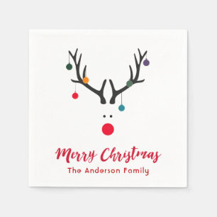 Serviettes Jetables Noël drôle rennes abstraits en rouge blanc