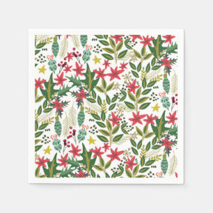 Serviettes Jetables Noël Fête Whimsical Floral Berries