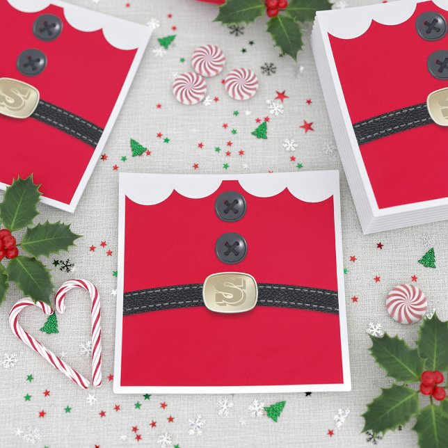 Serviettes Jetables Noël Red Elf Belly Monogramme Fête (For Santa Parties - add your initial)