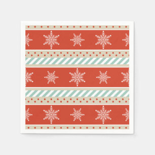 Serviettes Jetables Noël Red Mint Stripes Snowflakes Motif
