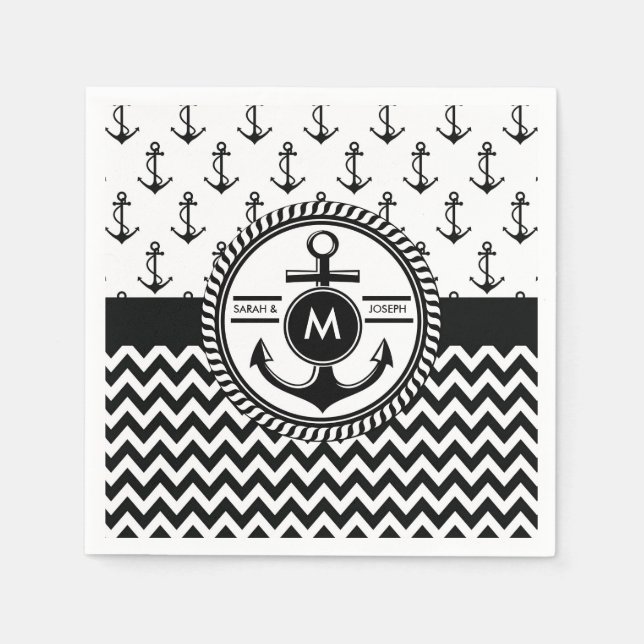 Serviettes Jetables Noms des mariées et des champignon Mariages nautiq (Devant)