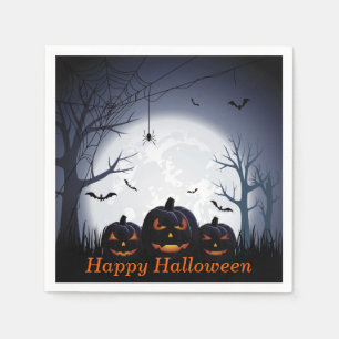 Serviettes Jetables Nuit d'Halloween avec Citrouille et chauves-souris