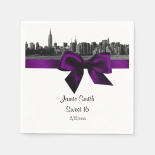 Serviettes Jetables NYC Skyline large gravé BW Violet Sweet Sixteen