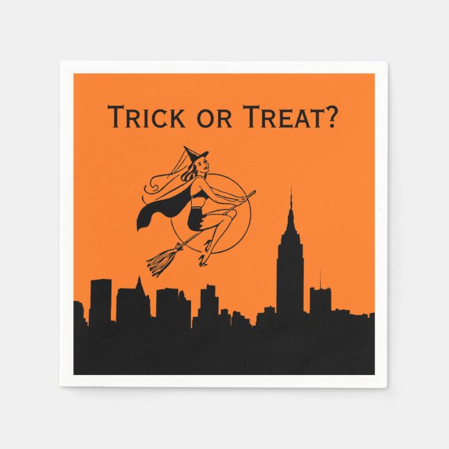 Serviettes Jetables NYC Skyline Silhouette Halloween Cheeky Witch (Devant)