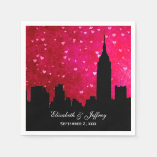 Serviettes Jetables NYC Skyline Silhouette Hot Rose Red Heart