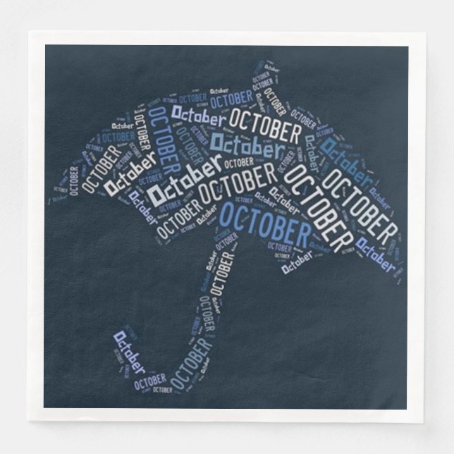 Serviettes Jetables Octobre Pluie Parapluie Bleu Typographie Météo (Devant)