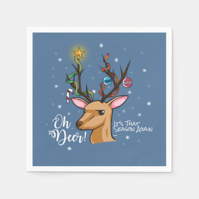 Serviettes Jetables Oh Deer | Funny Woodland Christmas Character (Devant)