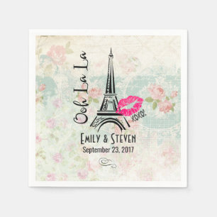 Serviettes Jetables Ooh La Paris Tour Eiffel Mariage Vintage