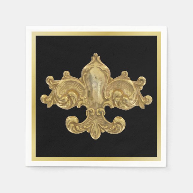 Serviettes Jetables Or Antique Fleur De Lis (Devant)