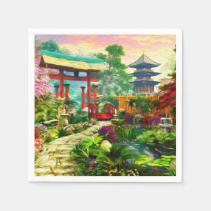 Serviettes Jetables Pagoda japonaise Sakura de jardin et cascade