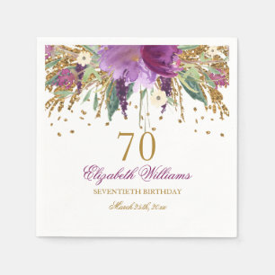 Serviettes Jetables Paillettes Florales Étincelantes Anniversaire 70 A