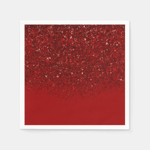 Serviettes Jetables Paillettes Rouges Élégant Chic Fête Brillante Glam