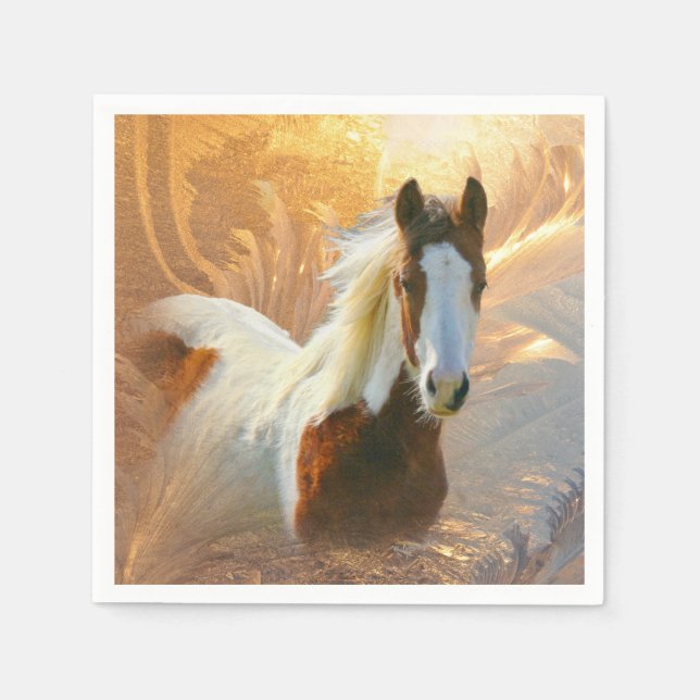 Serviettes Jetables Paint Horse Gold Cocktail Standard Napkin (Devant)