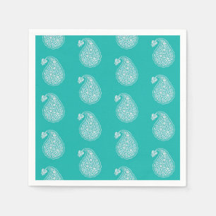 Serviettes Jetables Paisley perse - blanc sur turquoise