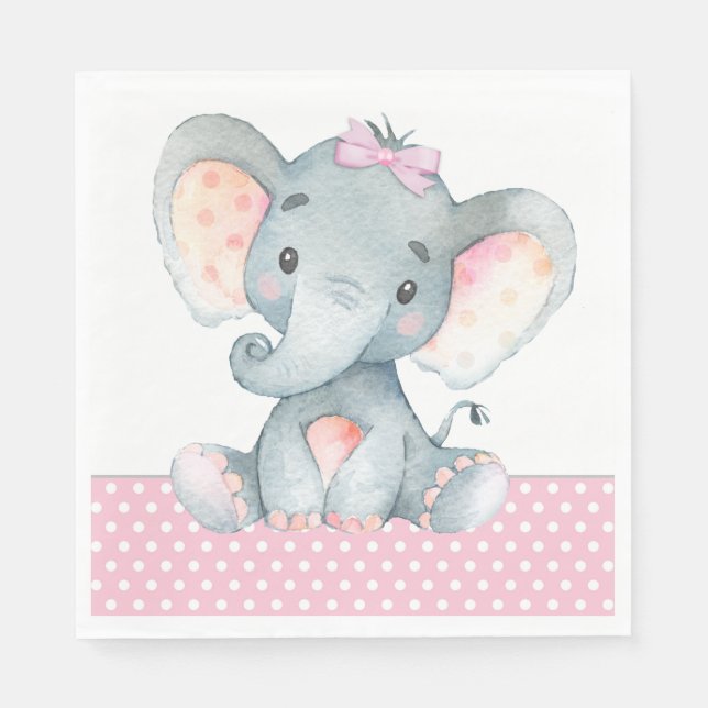 Serviettes Jetables Papier Baby shower Eléphant fille serviettes (Devant)