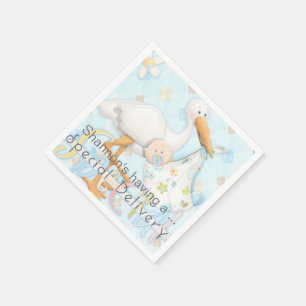 Serviettes Jetables Papier Baby shower Stork Blue Boy