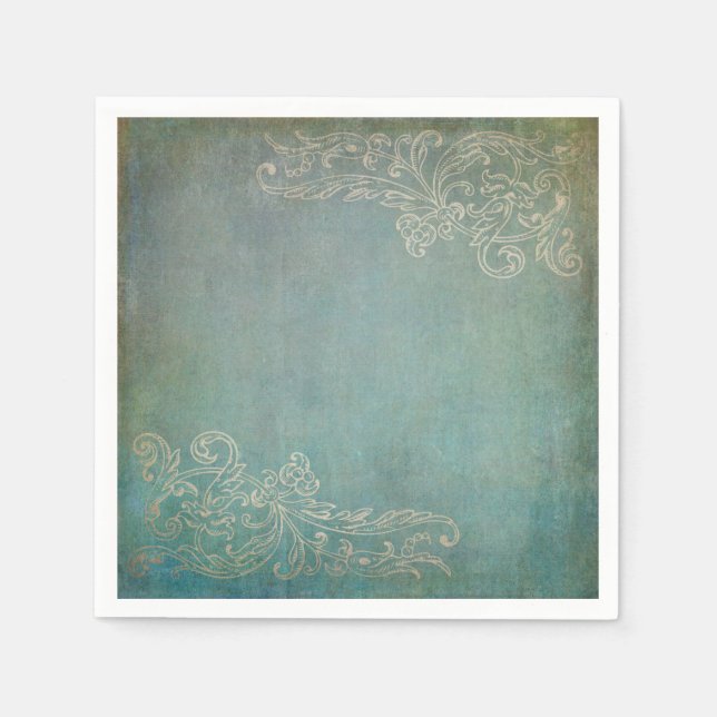 Serviettes Jetables Papier bleu antique et dentelle Napkin (Devant)