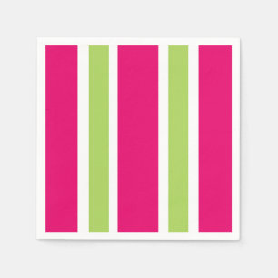 SERVIETTES JETABLES PAPIER CHIC NAPKIN_LOVELY CHAUD ROSE/STRIPES VERTE