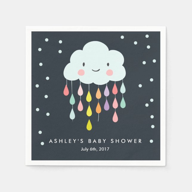 Serviettes Jetables Papier Cloud Napkin Baby sprinkle Raindrops Douche (Devant)