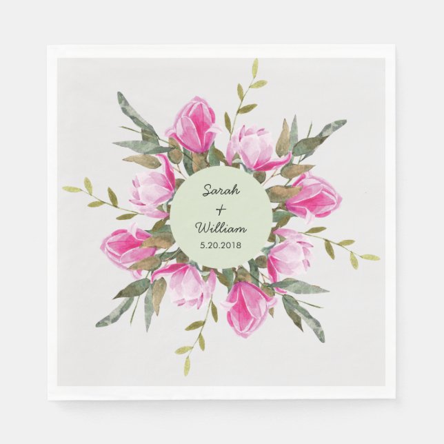 Serviettes Jetables Papier d'aquarelle florale Magnolia Napkin (Devant)