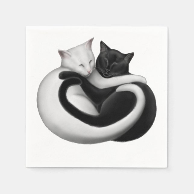 Serviettes Jetables Papier de chats Black White Love Napkins (Devant)
