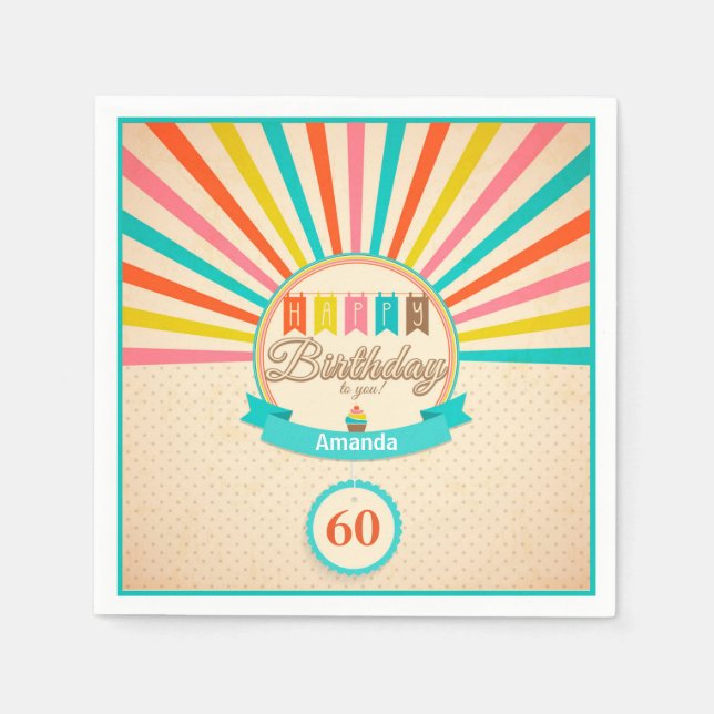Serviettes Jetables Papier de fête du 60e anniversaire Retro (Devant)