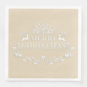 Serviettes Jetables Papier de Noël beige et blanc