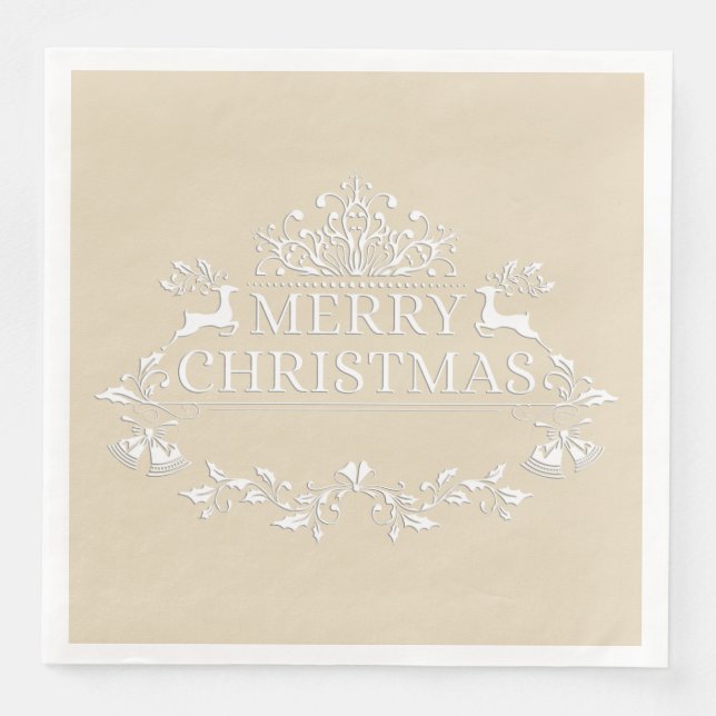 Serviettes Jetables Papier de Noël beige et blanc (Devant)