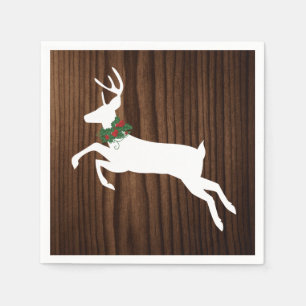 Serviettes Jetables Papier de Noël en bois rustique et cerf blanc