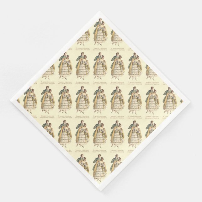 Serviettes Jetables Papier de Noël Victorien Couple vintage (Coin)