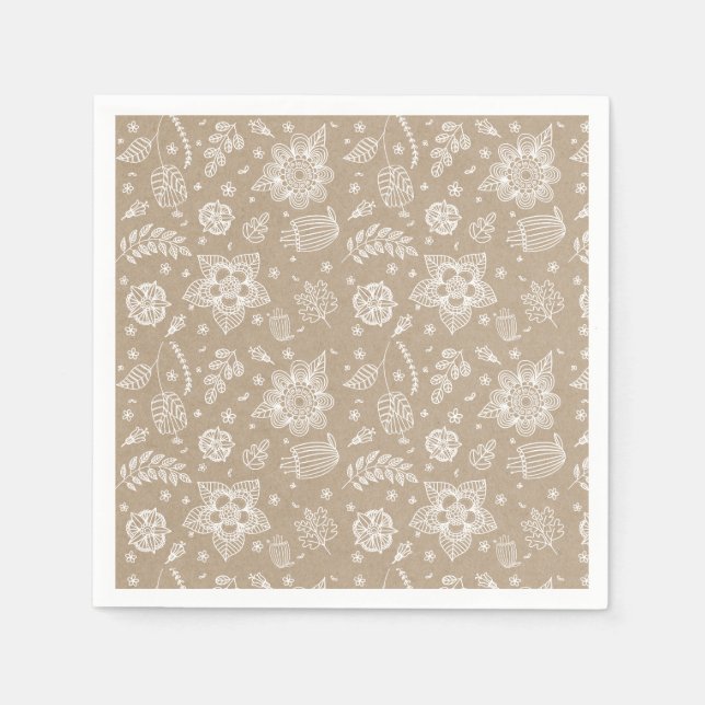 Serviettes Jetables Papier de Pâques Floral Kraft Rustique (Devant)