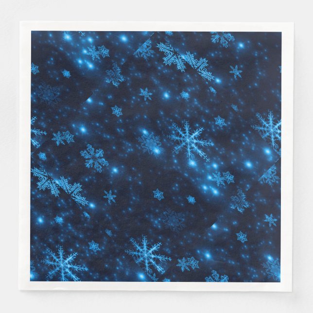 Serviettes Jetables Papier de protection Deep Blue & Bright Snowflakes (Devant)