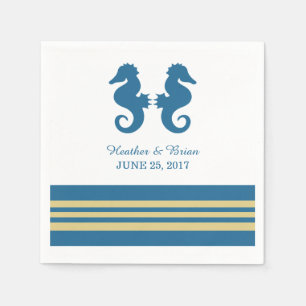 Serviettes Jetables Papier de Seahorse bleu Or Nautique