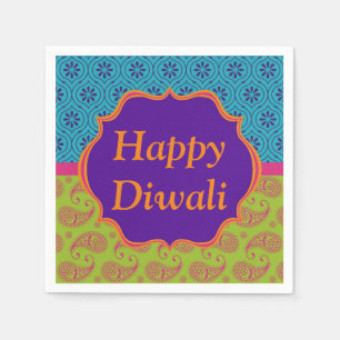 Serviettes Jetables Papier Diwali Napkin en motif indien coloré