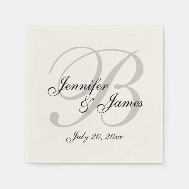 Serviettes Jetables Papier Mariage Ecru classique Napkin (Devant)