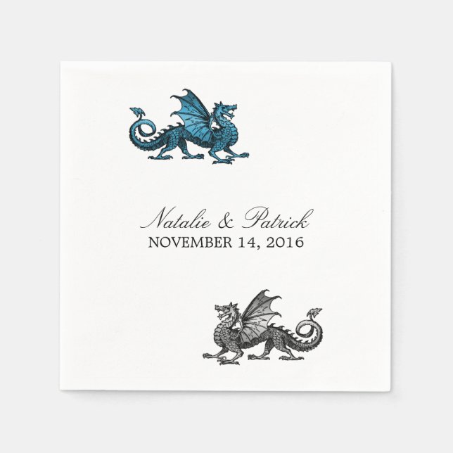 Serviettes Jetables Papier Mariage en argent bleu (Devant)