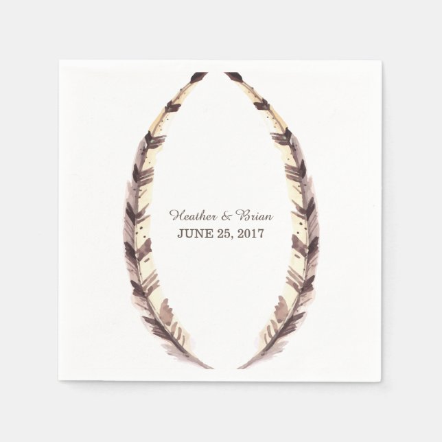 Serviettes Jetables Papier Mariage frontalier en plumes serviettes (Devant)