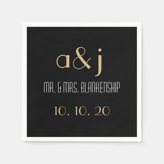 Serviettes Jetables Papier Mariage Monogramme Art Déco (Devant)