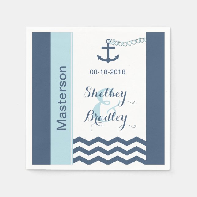 Serviettes Jetables Papier Mariage nautique (Devant)