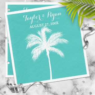 Serviettes Jetables Papier Mariage Palm Tree Aqua