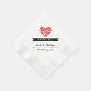 Serviettes Jetables Papier Mariage Red Heart