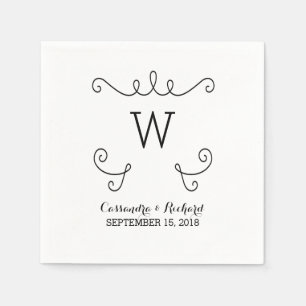 Serviettes Jetables Papier Monogramme Ébène Whimsical Flourdissant