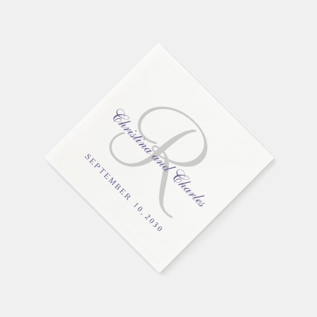 Serviettes Jetables Papier monogramme gris ultra violet classique (Coin)