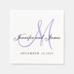 Serviettes Jetables Papier monogramme noir violet classique